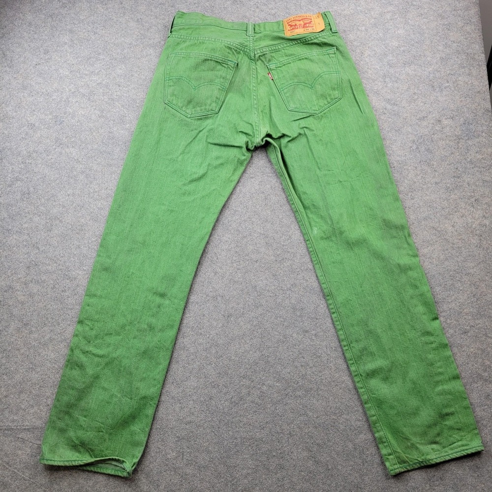 Levis 501 Jeans Mens 34x34 Green Regular Straight Button Fly Denim Pants Casual - Picture 8 of 10